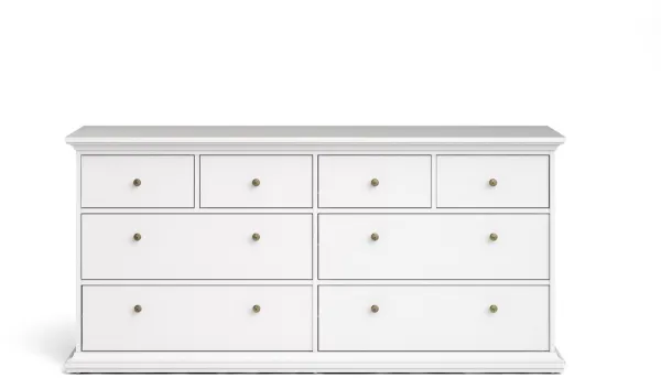 TVILUM Paris byrå - vitt trä, med 8 lådor